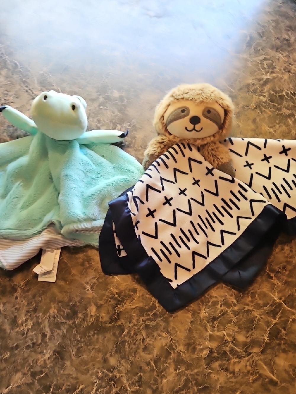 Sloth and Frog Plush Security Blankets - Neutral & Aqua